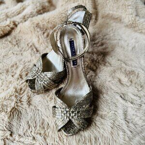 Ralph Lauren Collection Gold/Silver/Bronze Python Strappy Stilleto Heel Sz 8